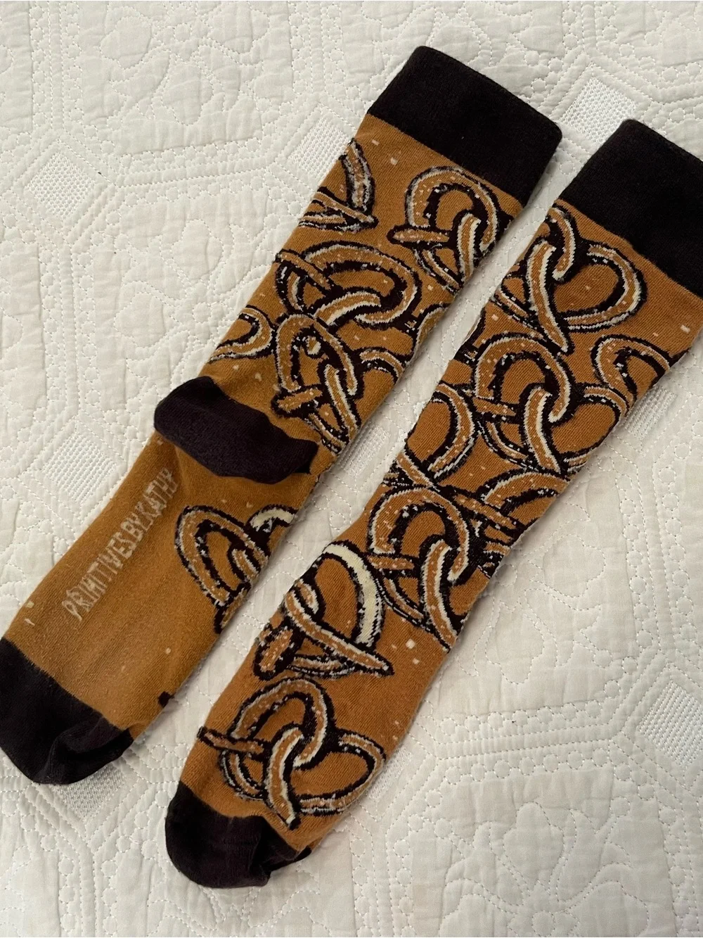 Primitives by Kathy Brown Pretzel Pattern Crew Socks with Dark Brown Accents